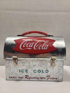 Retro Coca-Cola Galvanized Metal Dome Tin Lunch Box